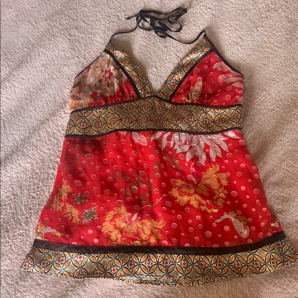 Bebe Red Asymmetrical silk Camisole